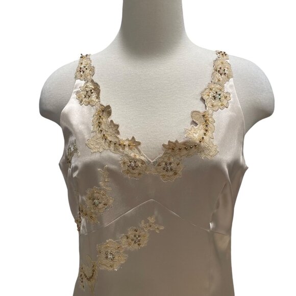 Elegant Gina Bacconi Satin Gown 10 Gold Floral Embroidery Formal HOCO Luxurious - Picture 14 of 15